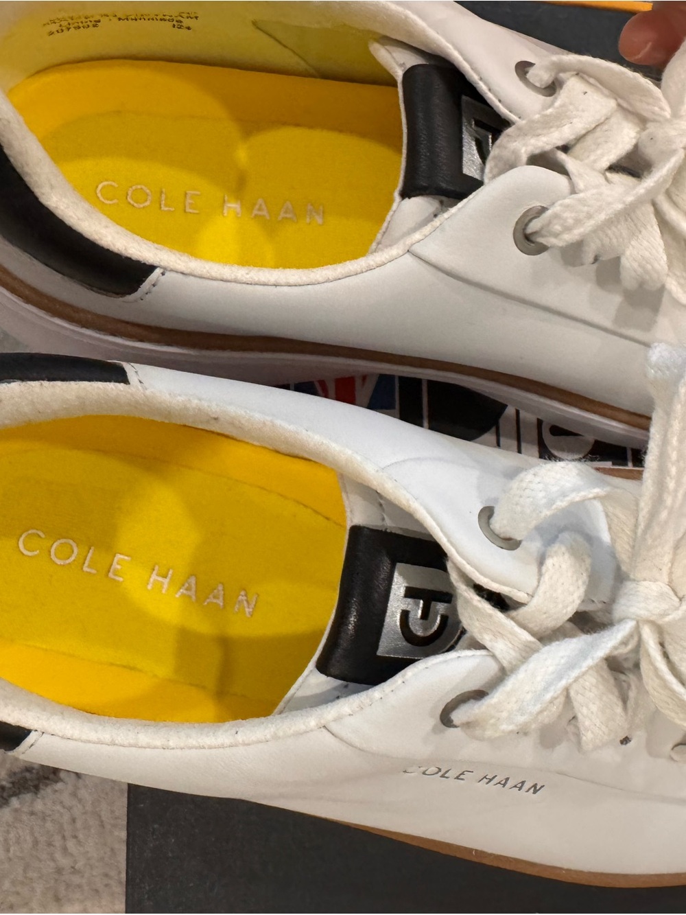 Cole Haan White Leather Sneakers with Navy Heel and Tan Welt - Picture 6 of 6